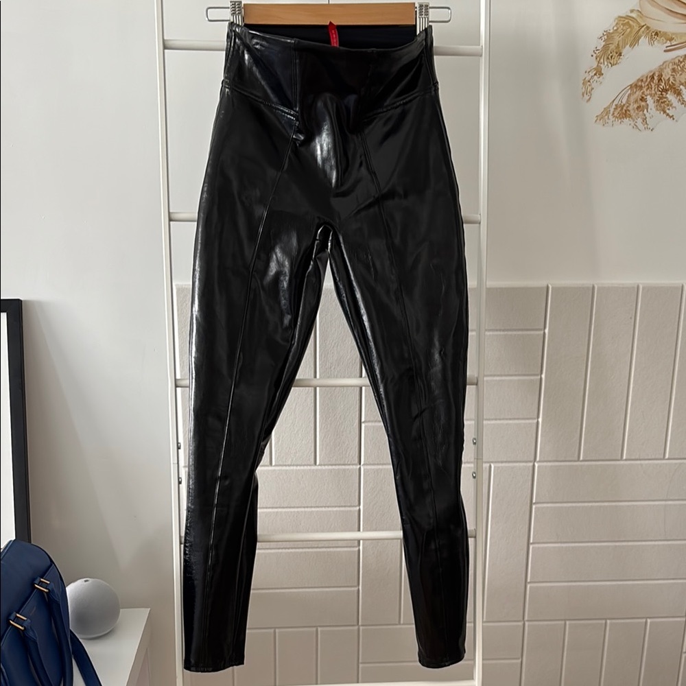 SPANX Sleek Black Faux Patent Leather Pants